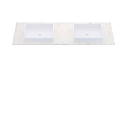 73" Vanderloc Silestone® Quartz Bathroom Vanity Top | Double Vigo Sink | Centered in Snowy Ibiza