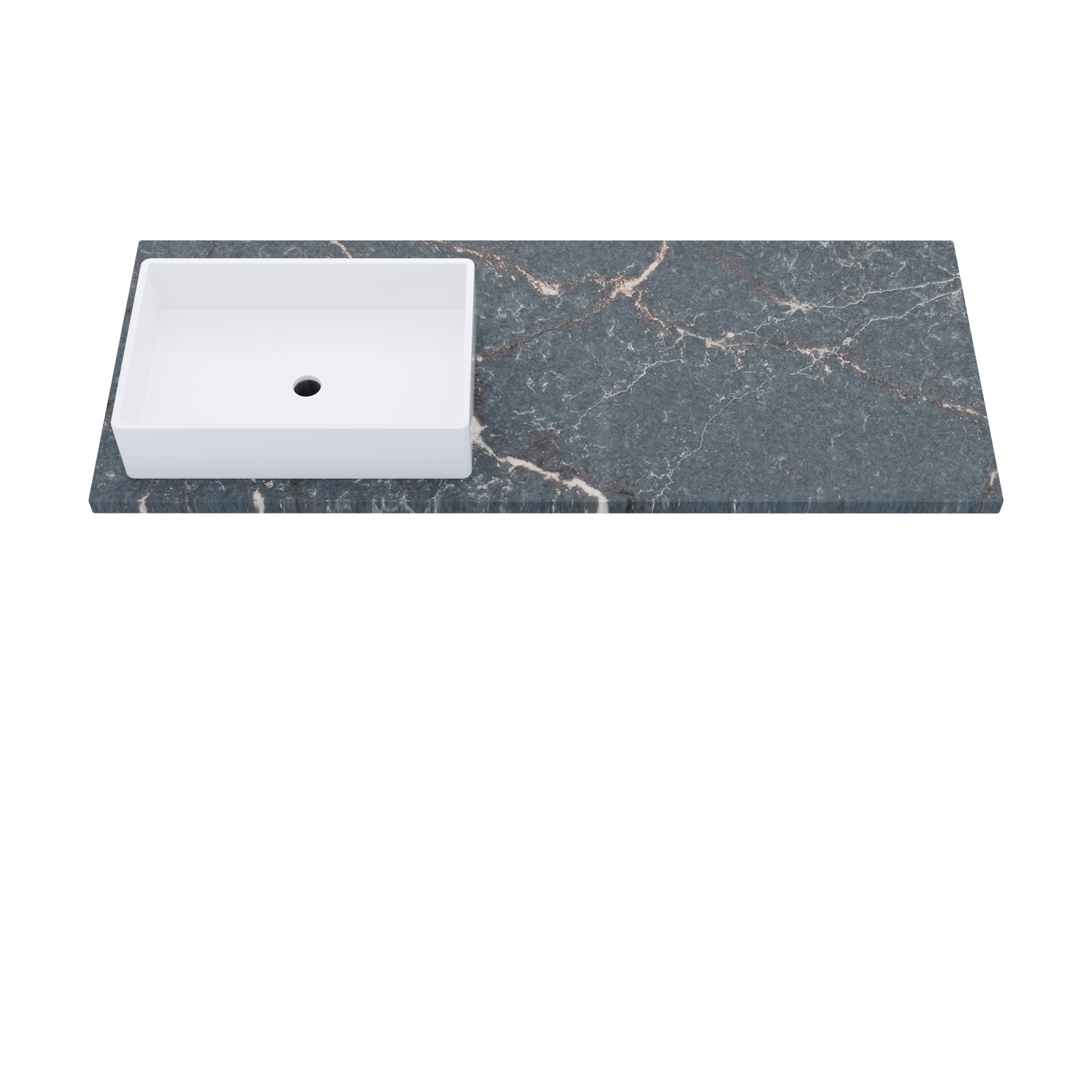 55" Vanderloc Silestone® Quartz Bathroom Vanity Top | Single Rectangle Sink | Offset in Parisien Bleu