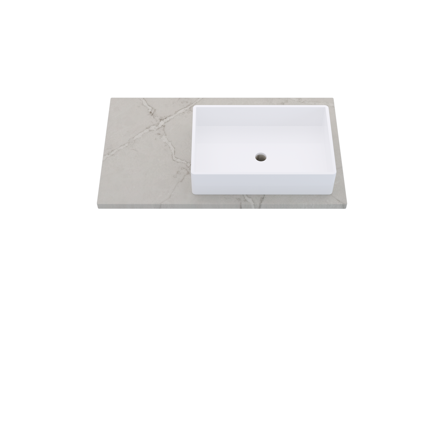37" Vanderloc Silestone® Quartz Bathroom Vanity Top | Single Vigo Sink | Offset in Victorian Silver