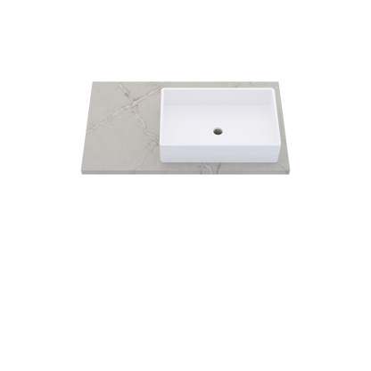 37" Vanderloc Silestone® Quartz Bathroom Vanity Top | Single Vigo Sink | Offset in Victorian Silver