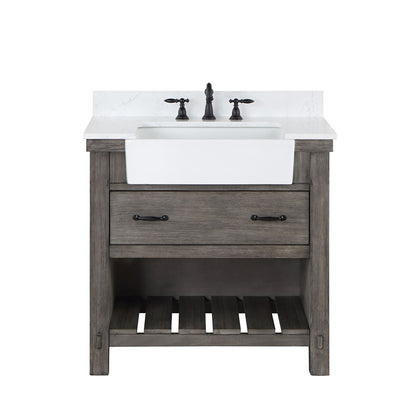 Vinnova, Villareal 36" Single Bath Vanity in Classical Grey with Composite Stone Top in White, White Farmhouse Basin
