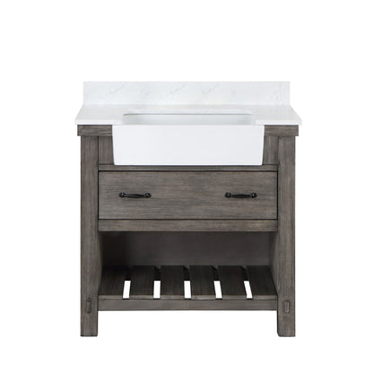 Vinnova, Villareal 36" Single Bath Vanity in Classical Grey with Composite Stone Top in White, White Farmhouse Basin