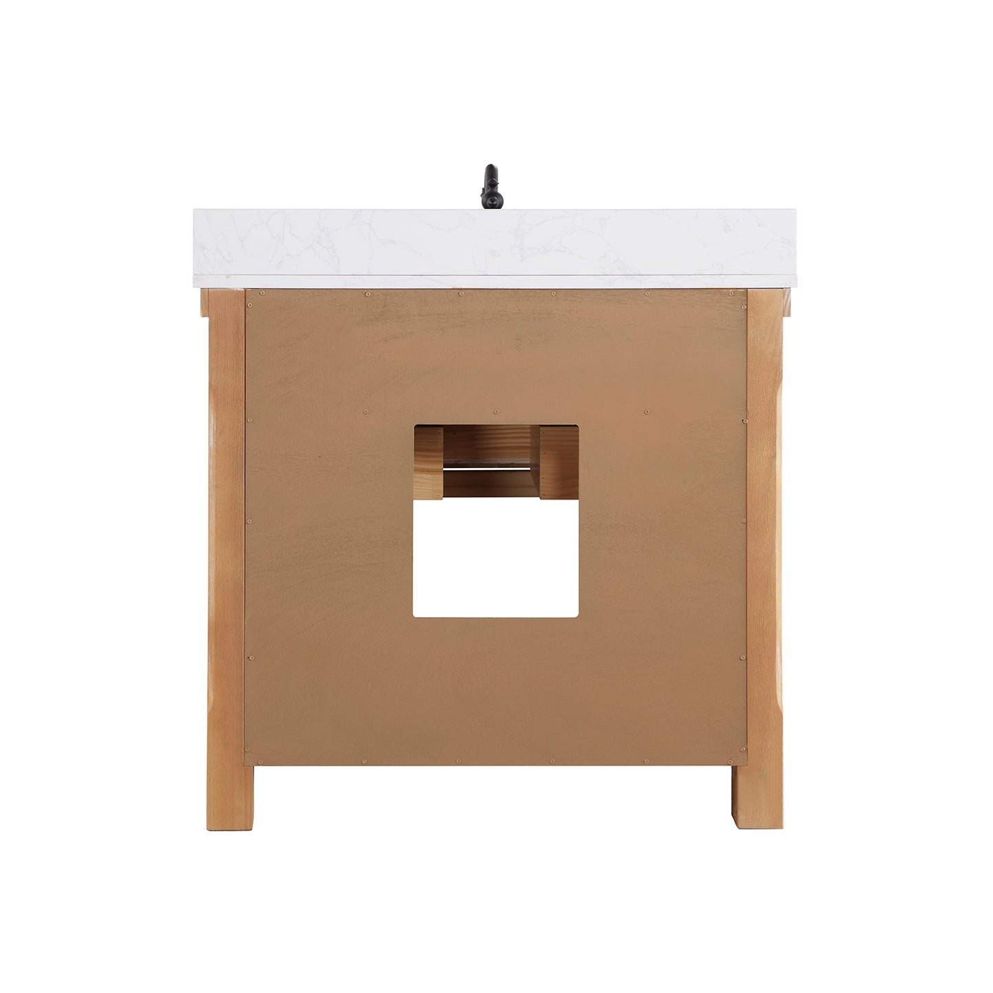 Vinnova, Villareal 36" Single Bath Vanity in Weathered Pine with Composite Stone Top in White, White Farmhouse Basin