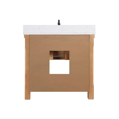 Vinnova, Villareal 36" Single Bath Vanity in Weathered Pine with Composite Stone Top in White, White Farmhouse Basin