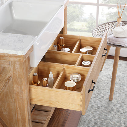 Vinnova, Villareal 36" Single Bath Vanity in Weathered Pine with Composite Stone Top in White, White Farmhouse Basin