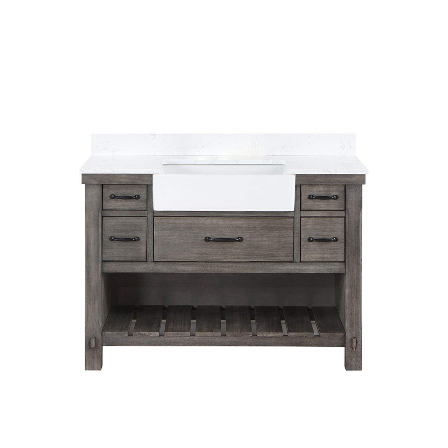 Vinnova, Villareal 48" Single Bath Vanity in Classical Grey with Composite Stone Top in White, White Farmhouse Basin