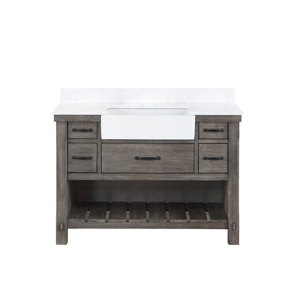 Vinnova, Villareal 48" Single Bath Vanity in Classical Grey with Composite Stone Top in White, White Farmhouse Basin