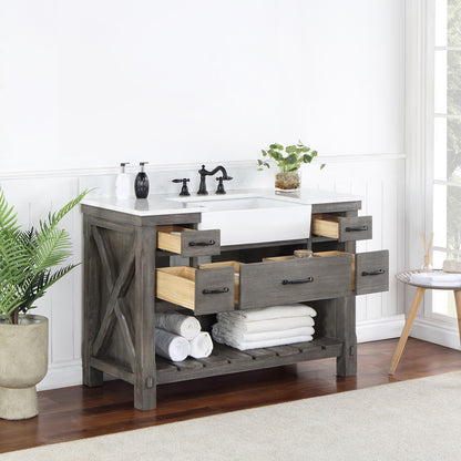 Vinnova, Villareal 48" Single Bath Vanity in Classical Grey with Composite Stone Top in White, White Farmhouse Basin