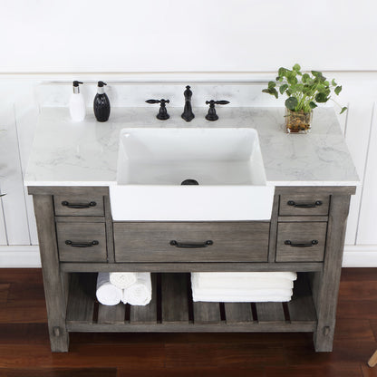 Vinnova, Villareal 48" Single Bath Vanity in Classical Grey with Composite Stone Top in White, White Farmhouse Basin