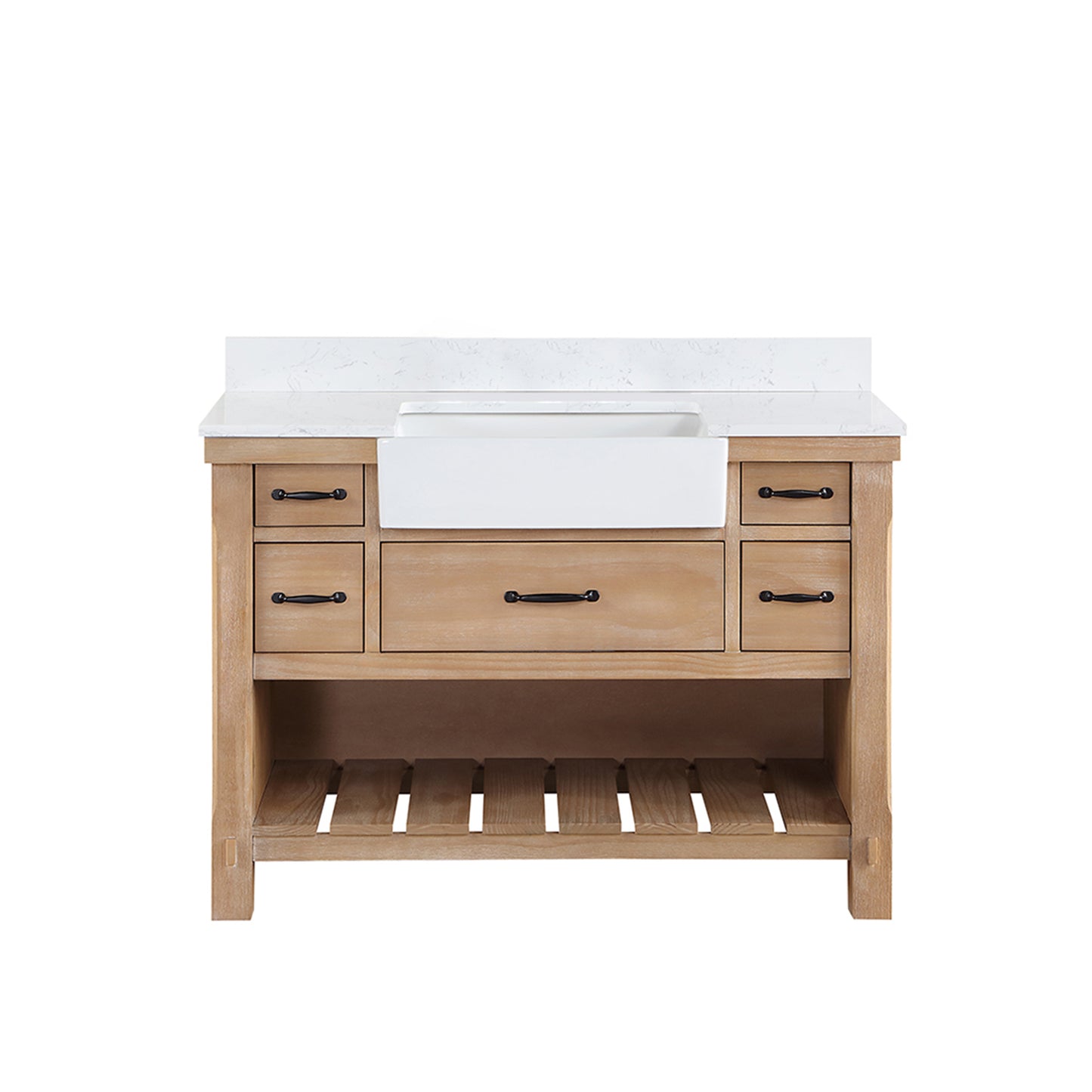 Vinnova, Villareal 48" Single Bath Vanity in Weathered Pine with Composite Stone Top in White, White Farmhouse Basin