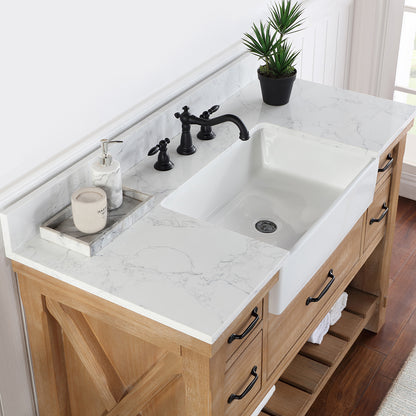 Vinnova, Villareal 48" Single Bath Vanity in Weathered Pine with Composite Stone Top in White, White Farmhouse Basin