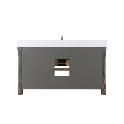 Vinnova, Villareal 60" Single Bath Vanity in Classical Grey with Composite Stone Top in White, White Farmhouse Basin