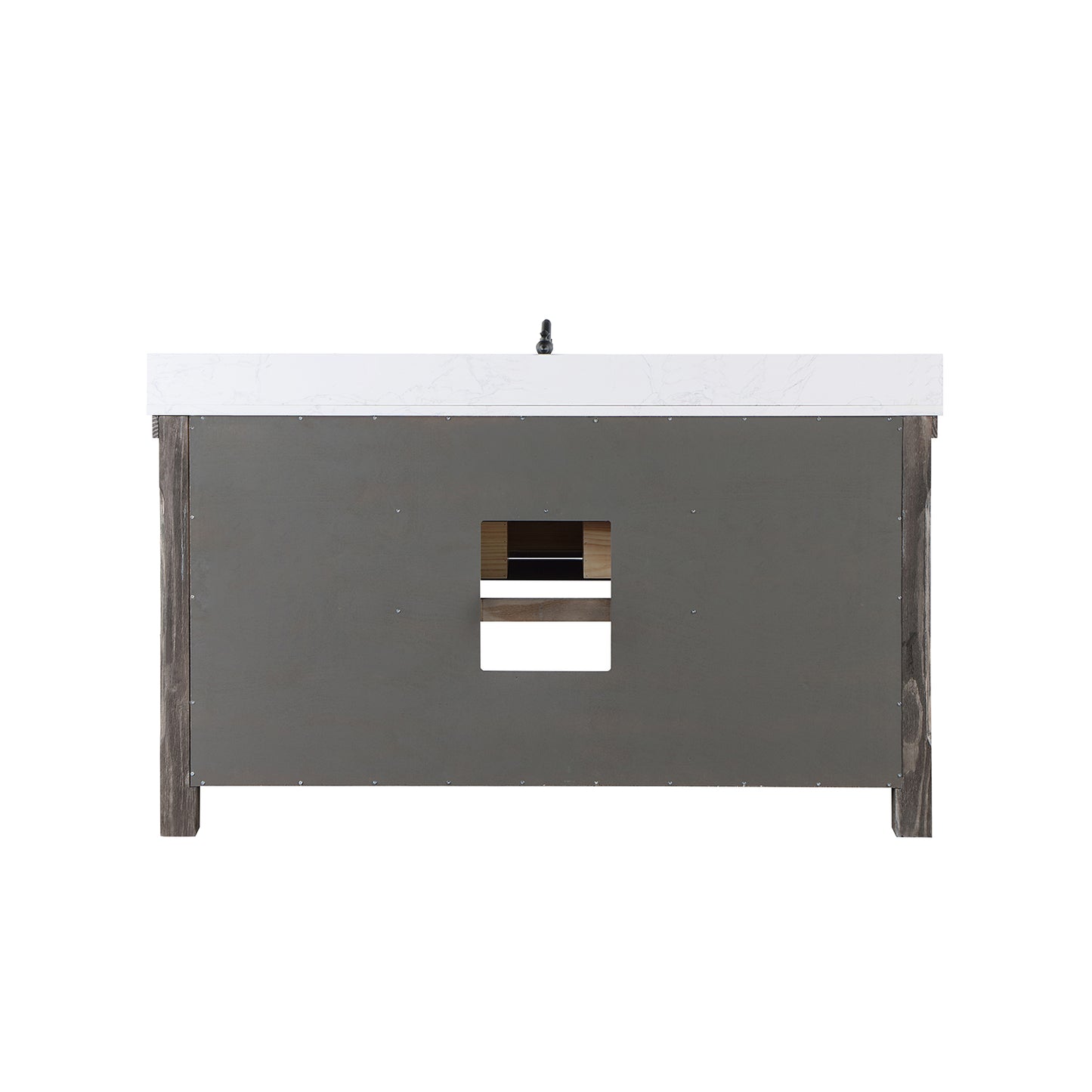 Vinnova, Villareal 60" Single Bath Vanity in Classical Grey with Composite Stone Top in White, White Farmhouse Basin and Mirror