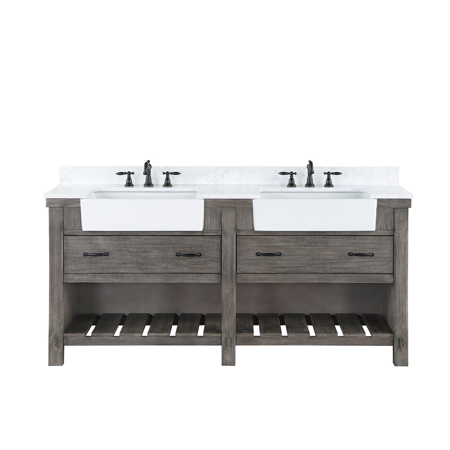 Vinnova, Villareal 72" Double Bath Vanity in Classical Grey with Composite Stone Top in White, White Farmhouse Basin