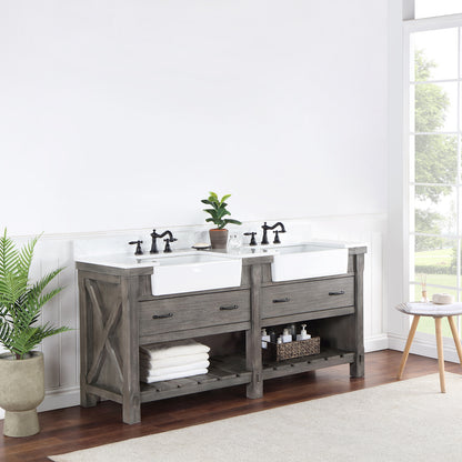 Vinnova, Villareal 72" Double Bath Vanity in Classical Grey with Composite Stone Top in White, White Farmhouse Basin