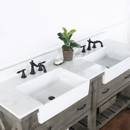 Vinnova, Villareal 72" Double Bath Vanity in Classical Grey with Composite Stone Top in White, White Farmhouse Basin