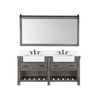 Vinnova, Villareal 72" Double Bath Vanity in Classical Grey with Composite Stone Top in White, White Farmhouse Basin and Mirror