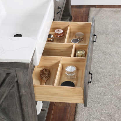 Vinnova, Villareal 72" Double Bath Vanity in Classical Grey with Composite Stone Top in White, White Farmhouse Basin and Mirror
