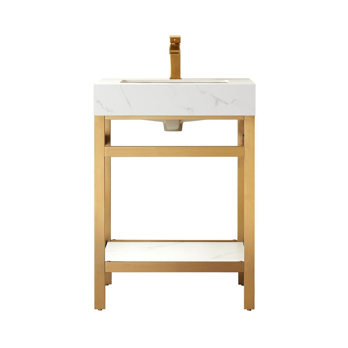Vinnova, Funes 24" Single Sink Bath Vanity in Brushed Gold Metal Support with White Sintered Stone Top