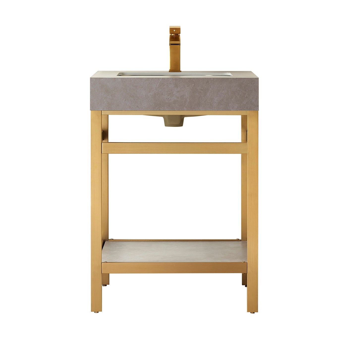 Vinnova, Funes 24" Single Sink Bath Vanity in Brushed Gold Metal Support with Grey Sintered Stone Top
