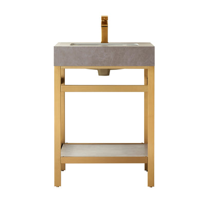 Vinnova, Funes 24" Single Sink Bath Vanity in Brushed Gold Metal Support with Grey Sintered Stone Top