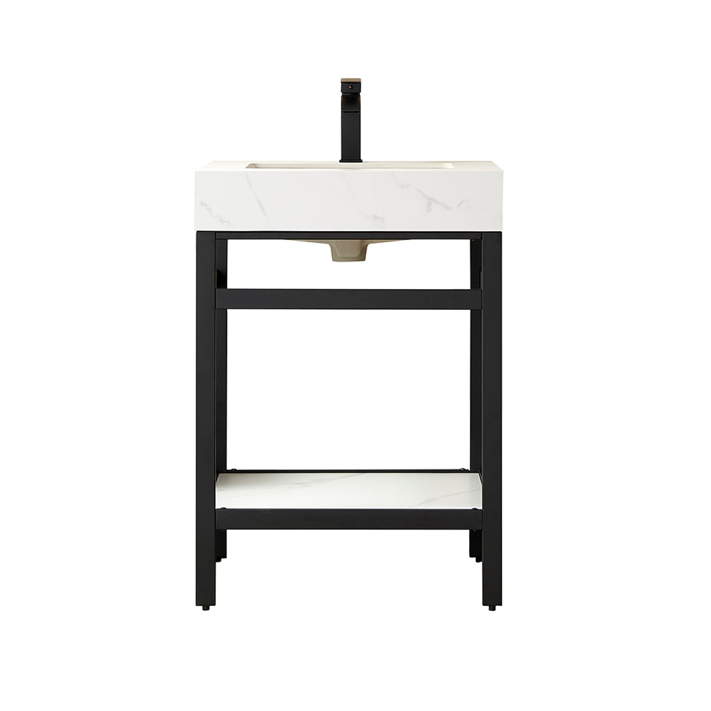 Vinnova, Funes 24" Single Sink Bath Vanity in Matt Black Metal Support with White Sintered Stone Top