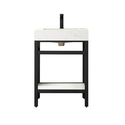 Vinnova, Funes 24" Single Sink Bath Vanity in Matt Black Metal Support with White Sintered Stone Top