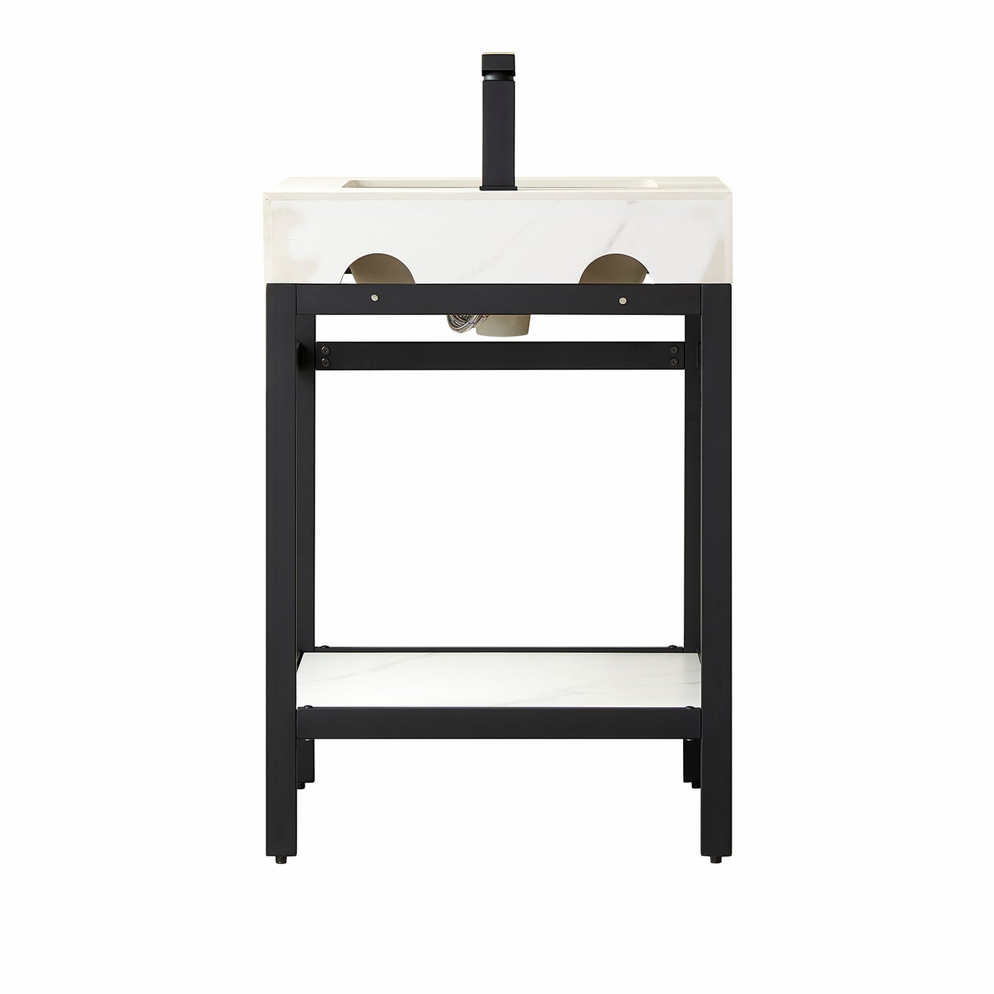 Vinnova, Funes 24" Single Sink Bath Vanity in Matt Black Metal Support with White Sintered Stone Top