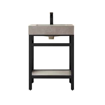 Vinnova, Funes 24" Single Sink Bath Vanity in Matt Black Metal Support with Grey Sintered Stone Top