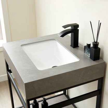 Vinnova, Funes 24" Single Sink Bath Vanity in Matt Black Metal Support with Grey Sintered Stone Top