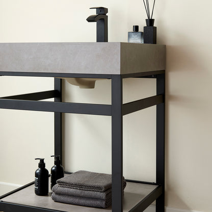 Vinnova, Funes 24" Single Sink Bath Vanity in Matt Black Metal Support with Grey Sintered Stone Top