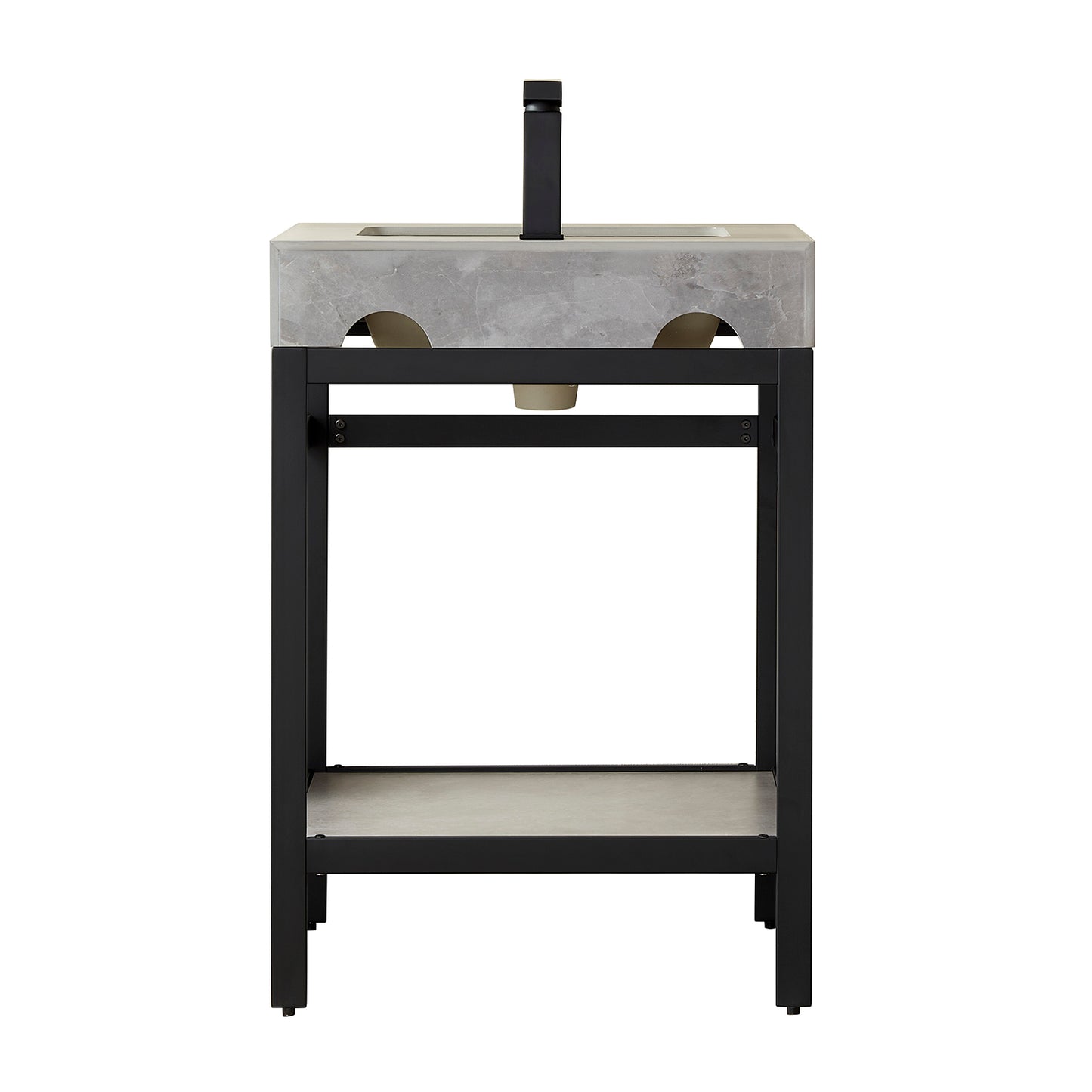 Vinnova, Funes 24" Single Sink Bath Vanity in Matt Black Metal Support with Grey Sintered Stone Top
