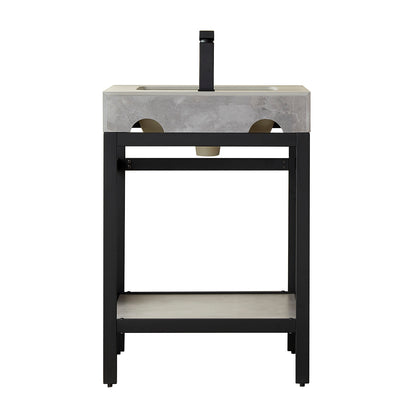 Vinnova, Funes 24" Single Sink Bath Vanity in Matt Black Metal Support with Grey Sintered Stone Top