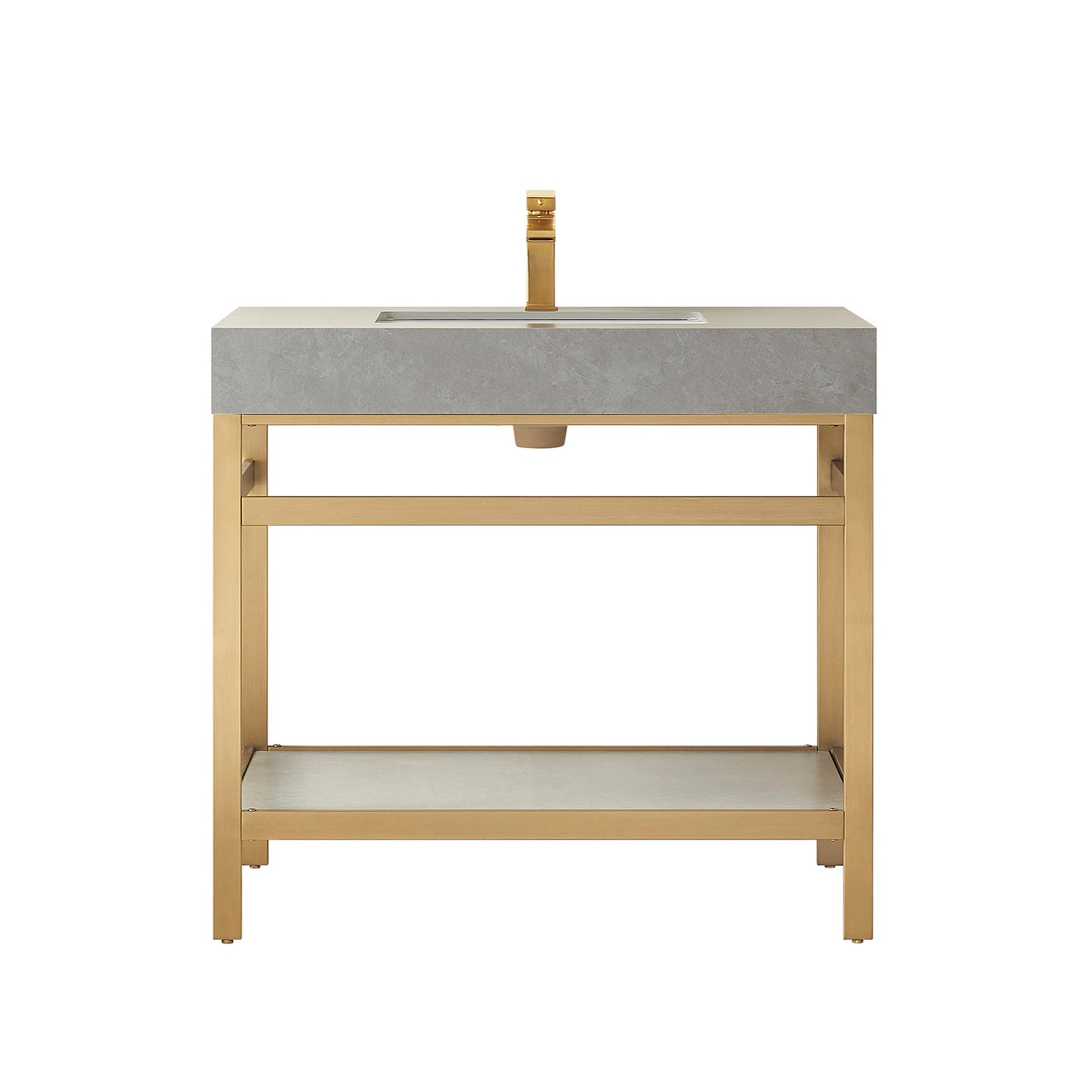 Vinnova, Funes 36" Single Sink Bath Vanity in Brushed Gold Metal Support with Grey Sintered Stone Top