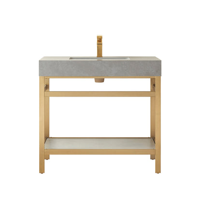 Vinnova, Funes 36" Single Sink Bath Vanity in Brushed Gold Metal Support with Grey Sintered Stone Top