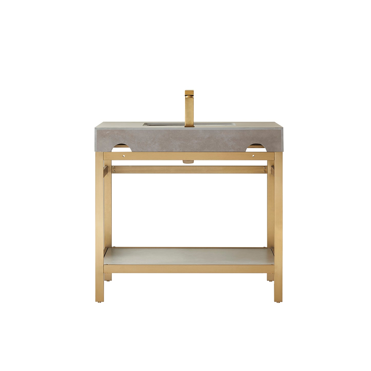 Vinnova, Funes 36" Single Sink Bath Vanity in Brushed Gold Metal Support with Grey Sintered Stone Top