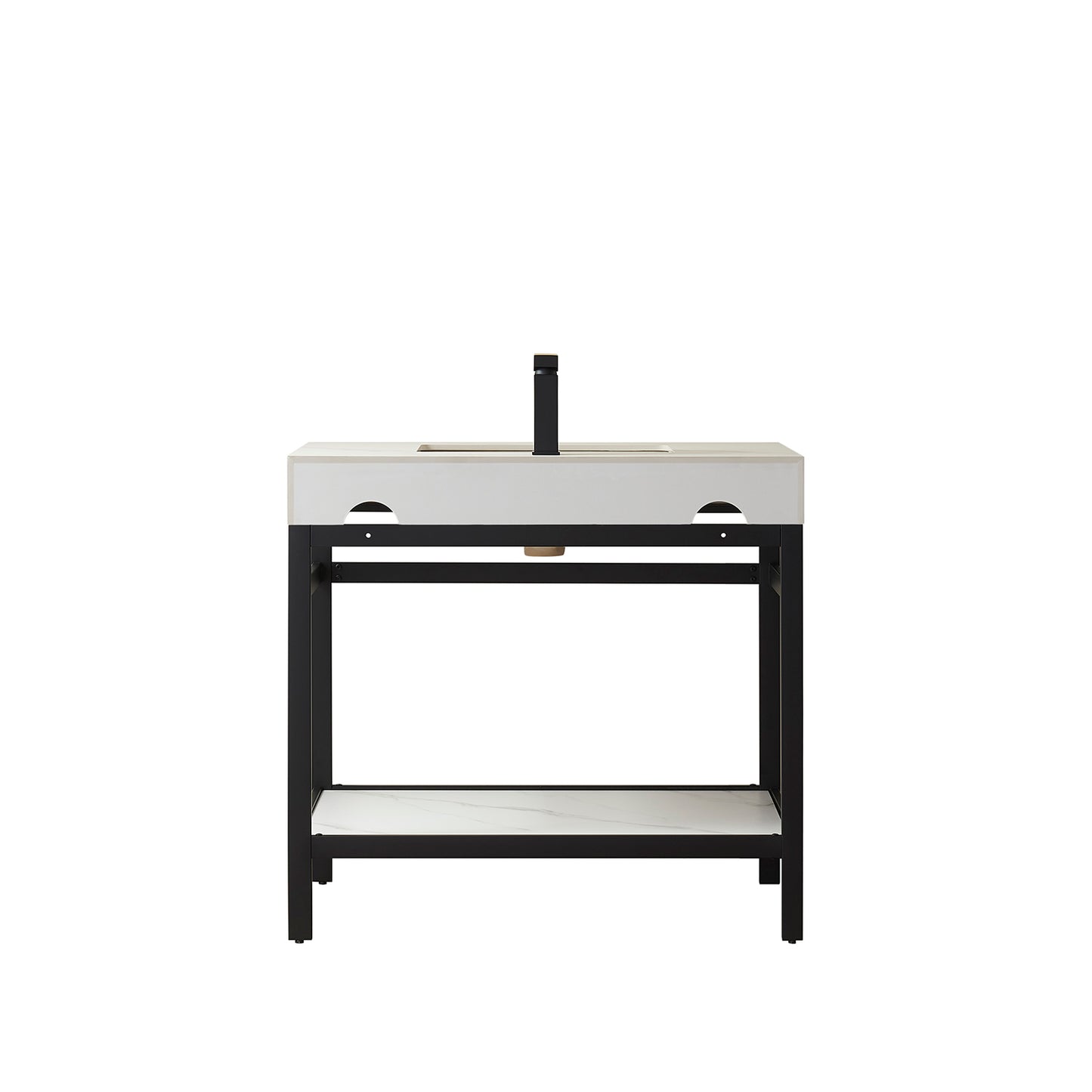 Vinnova, Funes 36" Single Sink Bath Vanity in Matt Black Metal Support with White Sintered Stone Top