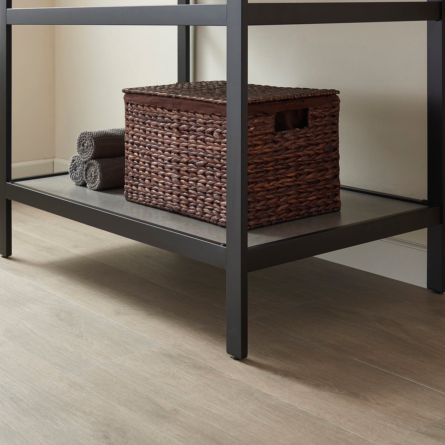 Vinnova, Funes 36" Single Sink Bath Vanity in Matt Black Metal Support with Grey Sintered Stone Top and Mirror