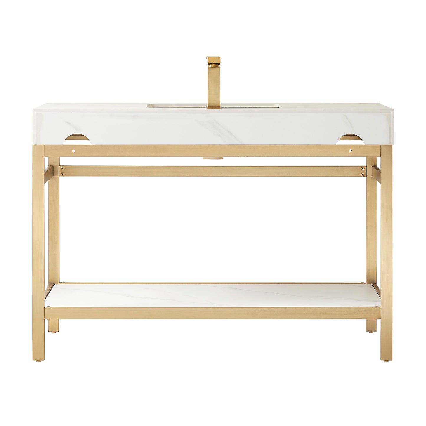 Vinnova, Funes 48" Single Sink Bath Vanity in Brushed Gold Metal Support with White Sintered Stone Top