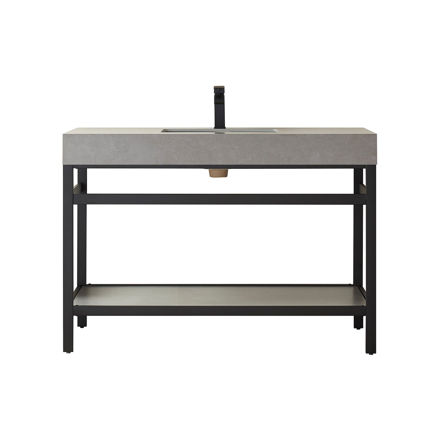 Vinnova, Funes 48" Single Sink Bath Vanity in Matt Black Metal Support with Grey Sintered Stone Top