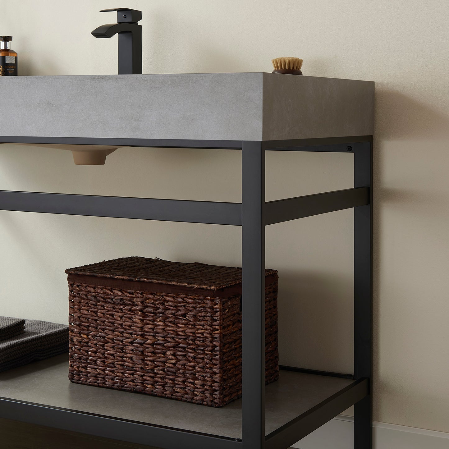 Vinnova, Funes 48" Single Sink Bath Vanity in Matt Black Metal Support with Grey Sintered Stone Top