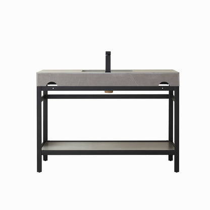 Vinnova, Funes 48" Single Sink Bath Vanity in Matt Black Metal Support with Grey Sintered Stone Top