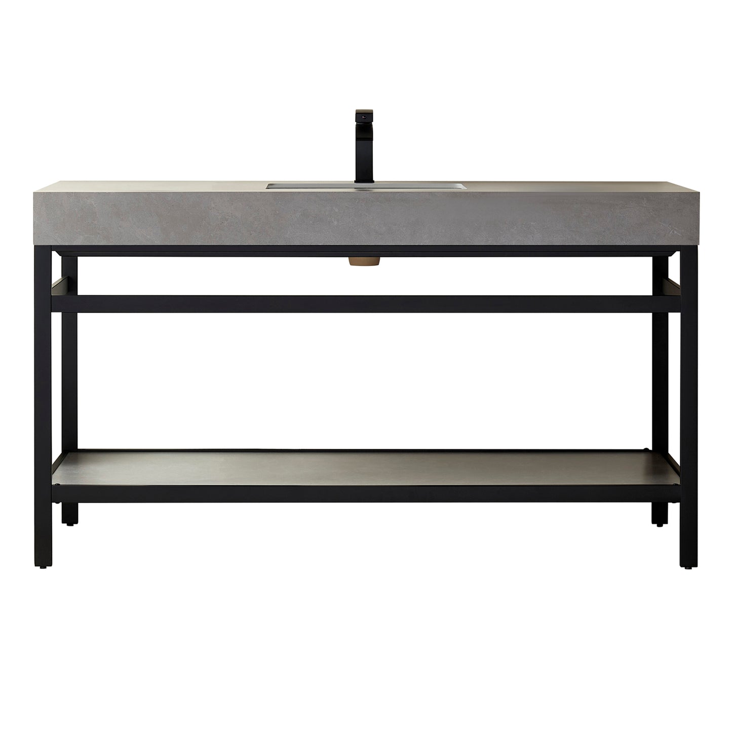 Vinnova, Funes 60" Single Sink Bath Vanity in Matt Black Metal Support with Grey Sintered Stone Top