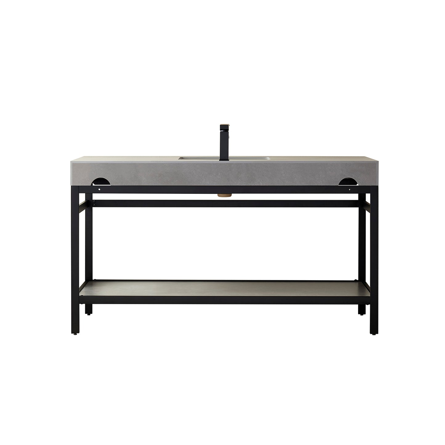 Vinnova, Funes 60" Single Sink Bath Vanity in Matt Black Metal Support with Grey Sintered Stone Top