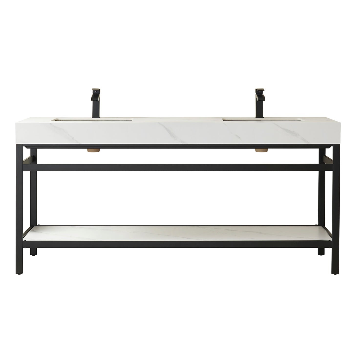 Vinnova, Funes 72" Double Sink Bath Vanity in Matt Black Metal Support with White Sintered Stone Top