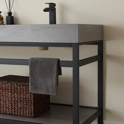Vinnova, Funes 72" Double Sink Bath Vanity in Matt Black Metal Support with Grey Sintered Stone Top