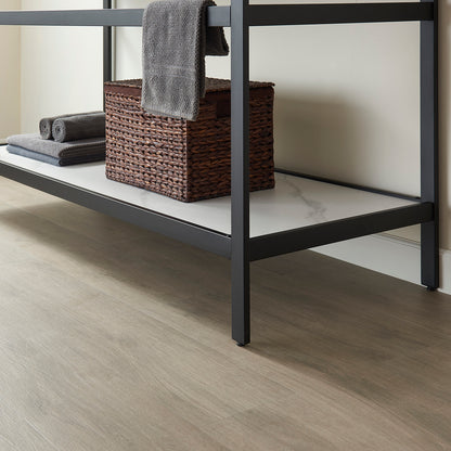 Vinnova, Funes 72" Double Sink Bath Vanity in Matt Black Metal Support with Grey Sintered Stone Top