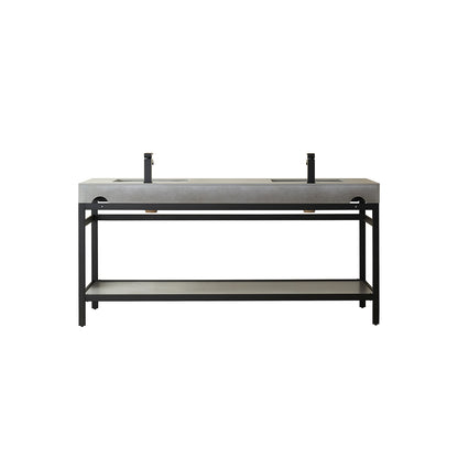Vinnova, Funes 72" Double Sink Bath Vanity in Matt Black Metal Support with Grey Sintered Stone Top