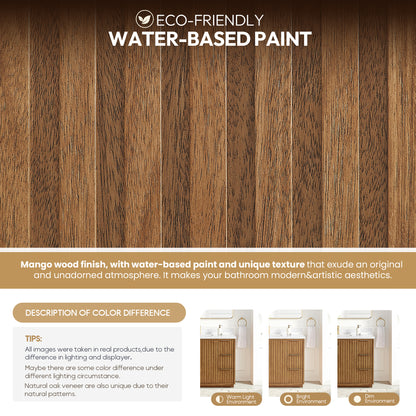 Vinnova, Bangkok 60" Double Sink Bath Vanity in Mango Wood Light Brown with White Grain Composite Stone Top