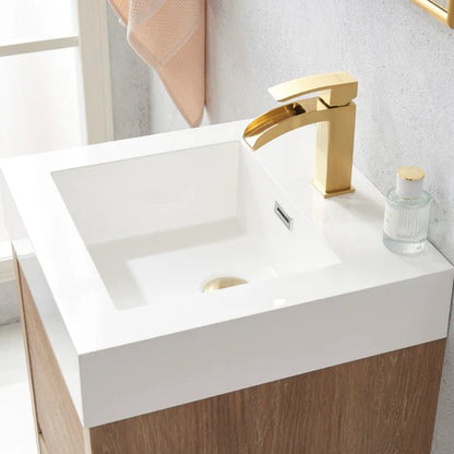 Vinnova, Huesca 18" Single Sink Bath Vanity in North American Oak with White Composite Integral Square Sink Top and Mirror